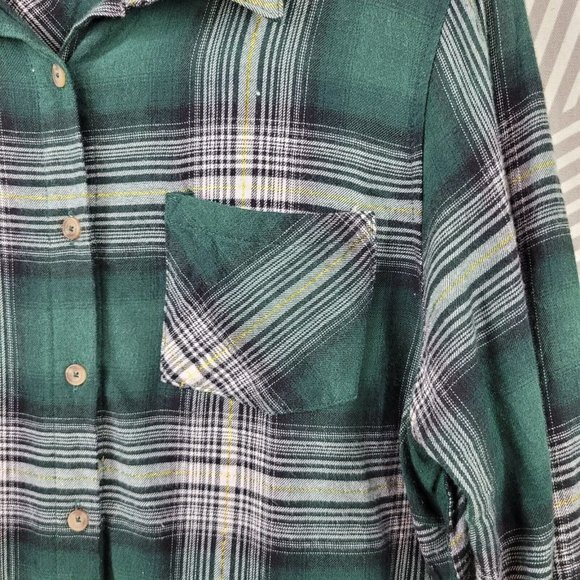 Dressbarn Top Plus Size 1X Blouse Shirt Lightweight Button up Plaid green gold - Picture 6 of 8